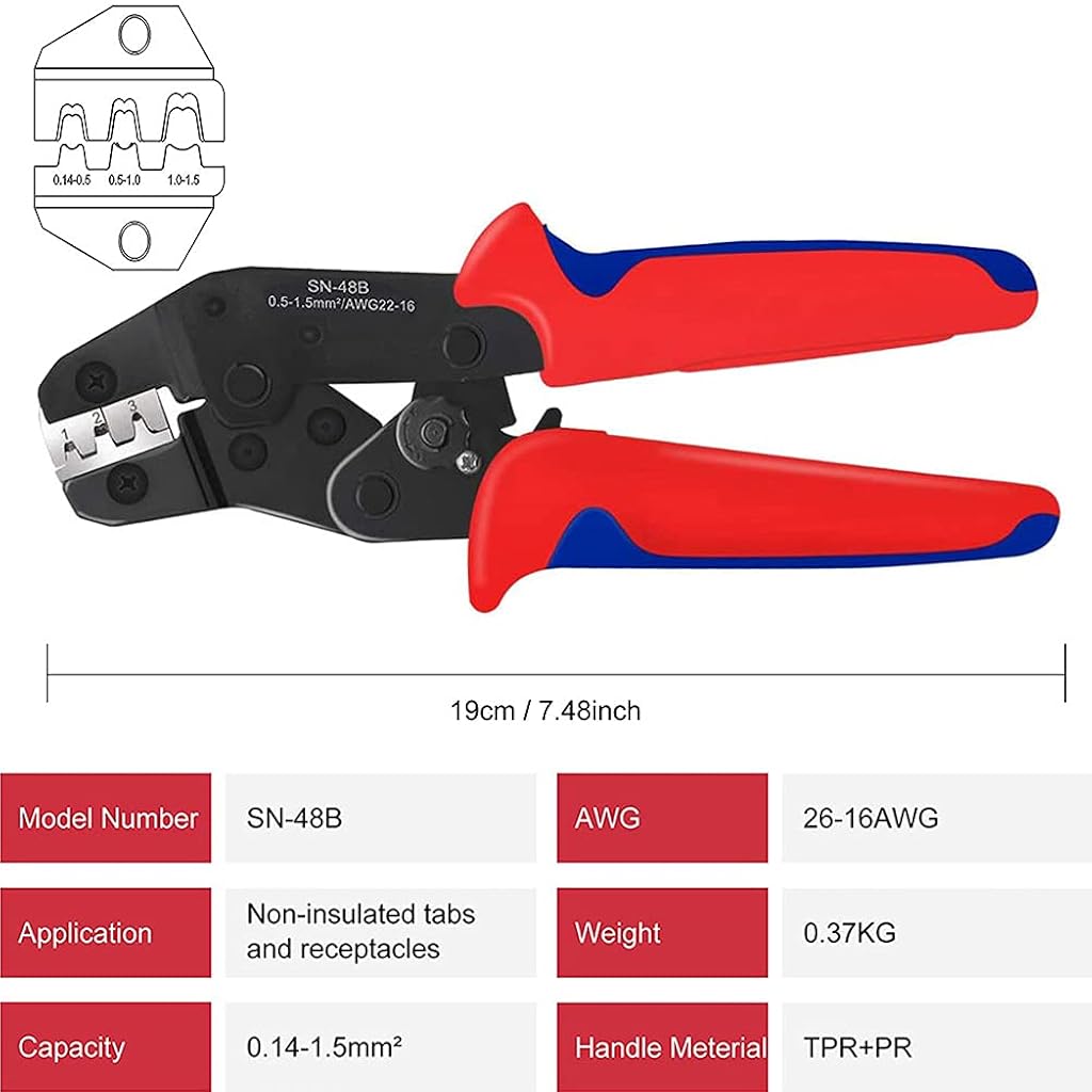 HASTHIP® Wire Terminals Crimping Tool Kit with 1800PCS Male Female Spade Connectors Self-Adjusting Ratcheting Crimper Pliers for AWG 22-16 0.5-1.5mm HASTHIP® Wire Terminals Crimping Tool Kit with 1800PCS Male Female Spade Connectors Self-Adjusting Ratcheting Crimper Pliers for AWG 22-16 0.5-1.5mm
